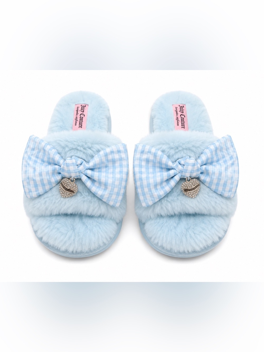 Juicy Couture Baby Blue Fuzzy Bow Slide Slippers